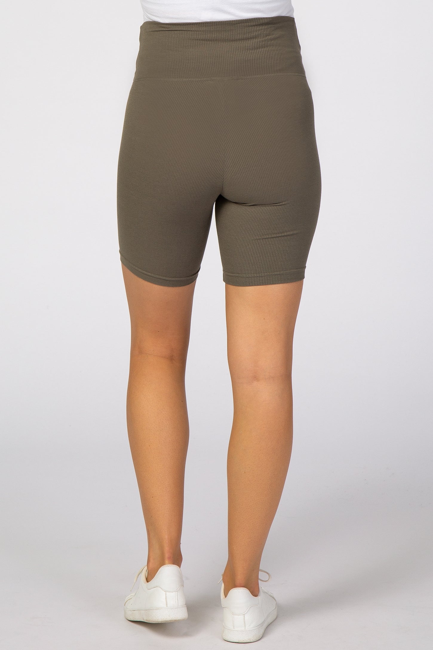 Olive Ribbed Maternity Bike Shorts
