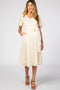 Ivory Textured Chiffon Waist Tie Maternity Midi Dress