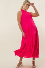Fuchsia Tiered High Neck Maternity Maxi Dress
