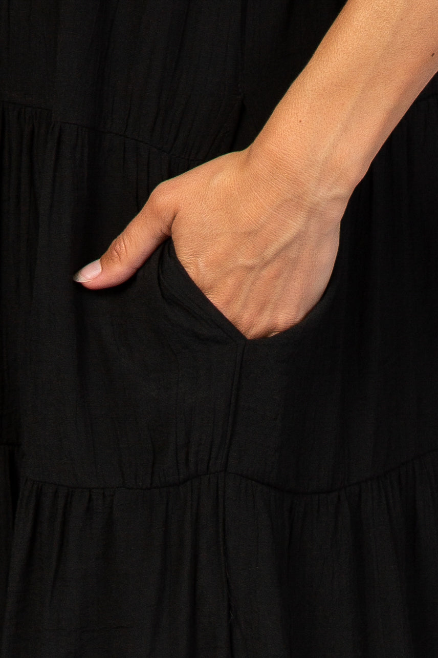 Black Tiered High Neck Maxi Dress