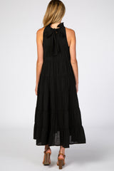 Black Tiered High Neck Maternity Maxi Dress