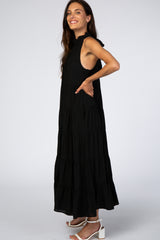 Black Tiered High Neck Maxi Dress