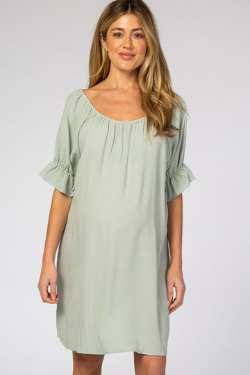 Dusty Mint Knot Back Short Sleeve Maternity Dress