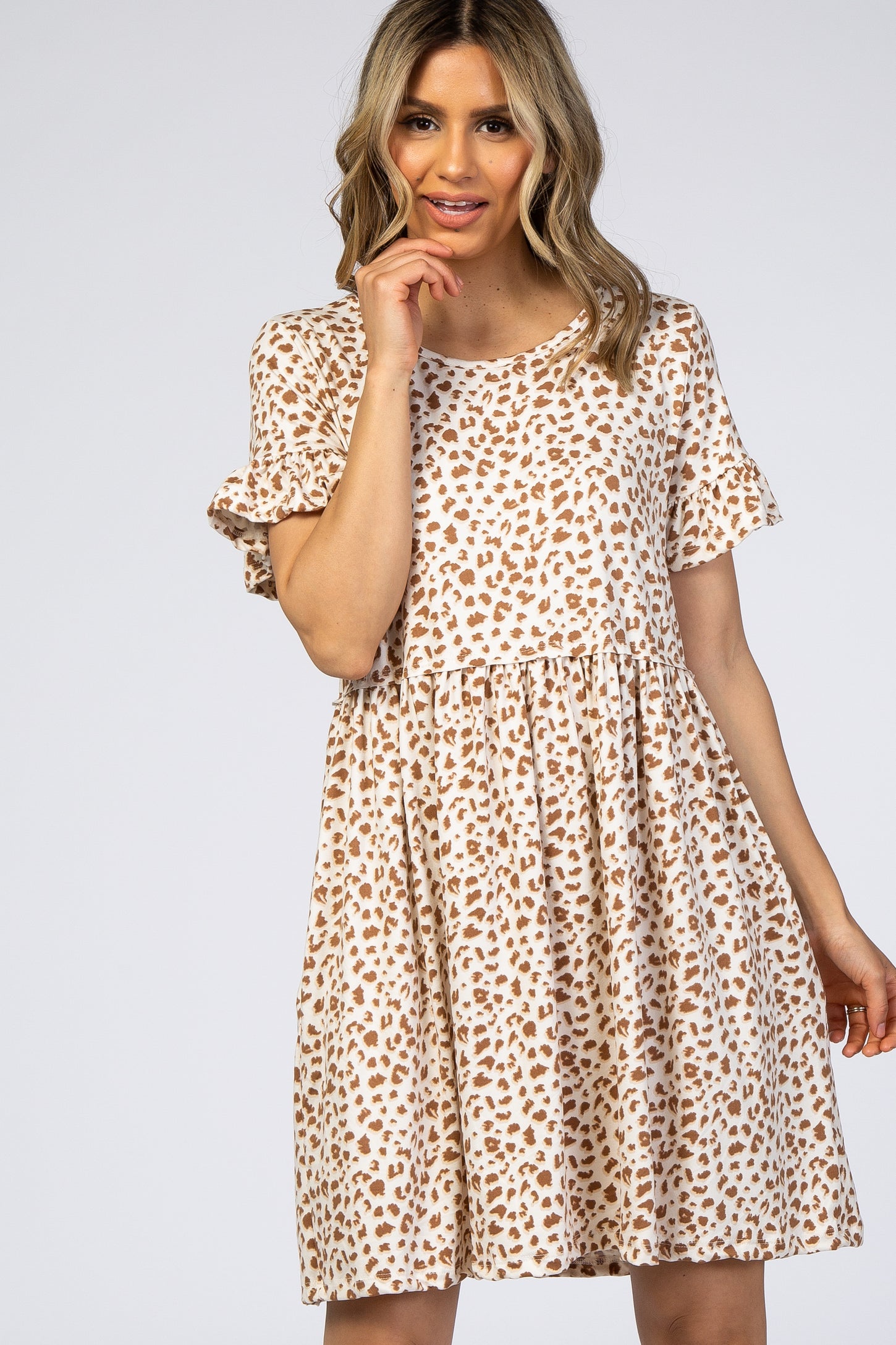 Mocha Leopard Print Babydoll Dress