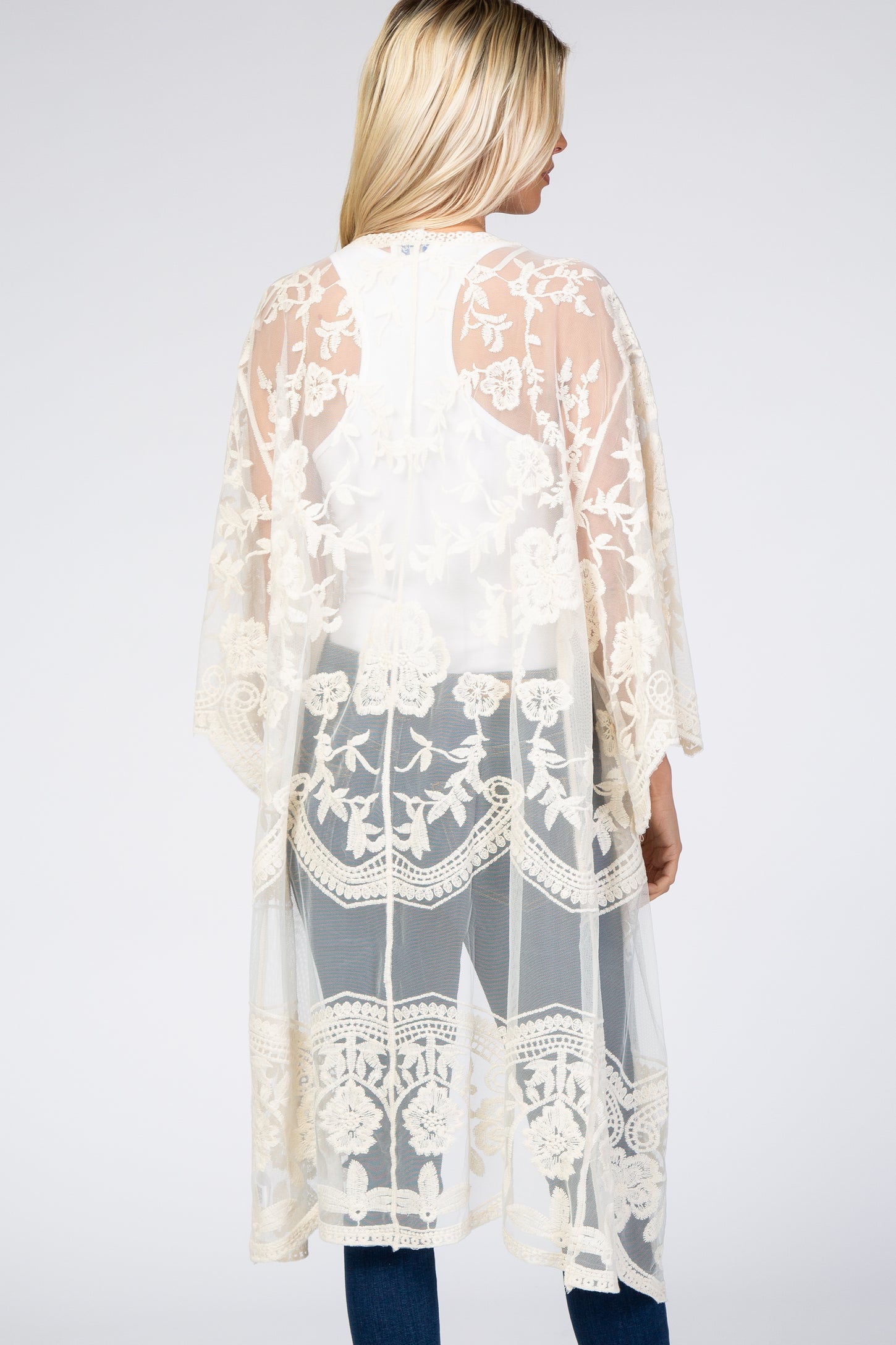 Cream Mesh Lace Cover Up