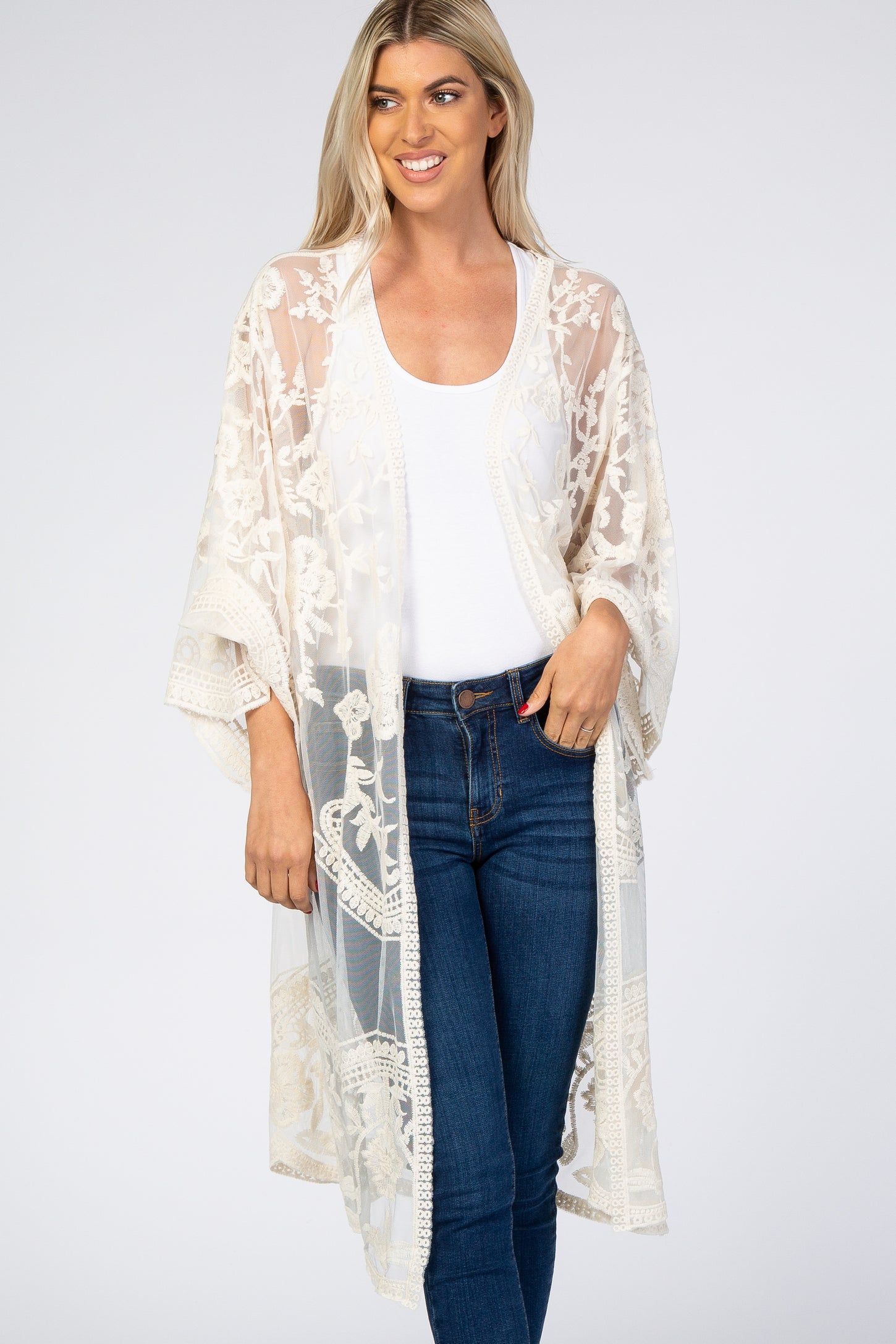 Cream Mesh Lace Cover Up