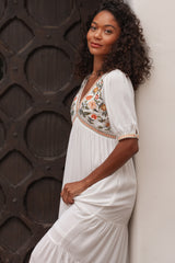 Ivory Floral Embroidered Midi Dress