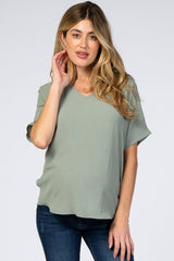 Light Olive Short Sleeve Maternity Blouse