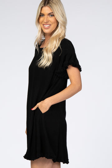 Black Fringe Linen Dress