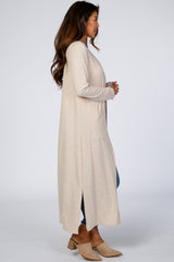 Beige Ribbed Long Sleeve Duster Cardigan