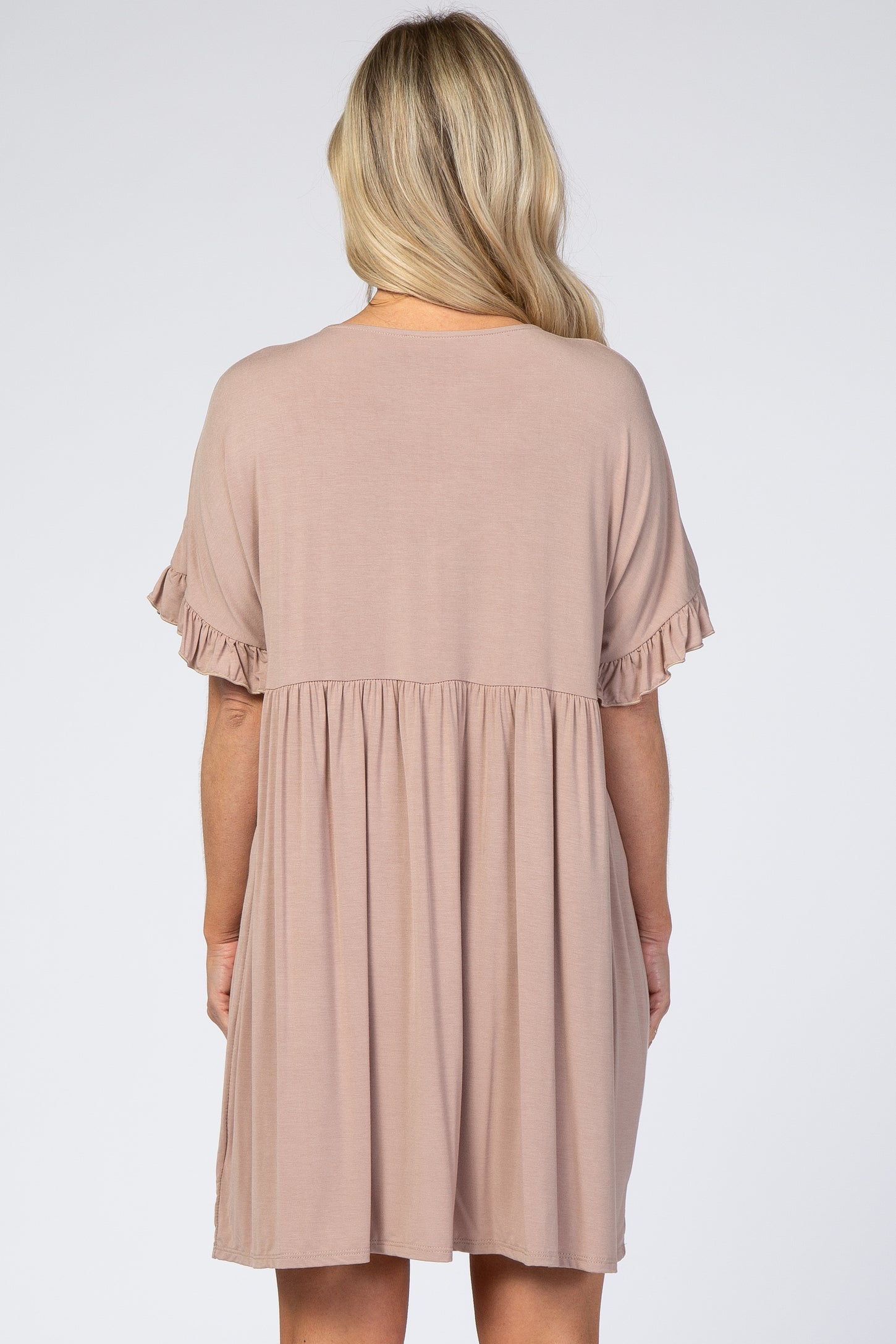 Taupe Ruffle Sleeve Baby Doll Maternity Dress