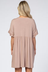 Taupe Ruffle Sleeve Baby Doll Maternity Dress