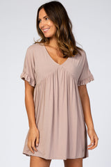 Taupe Ruffle Sleeve Baby Doll Dress