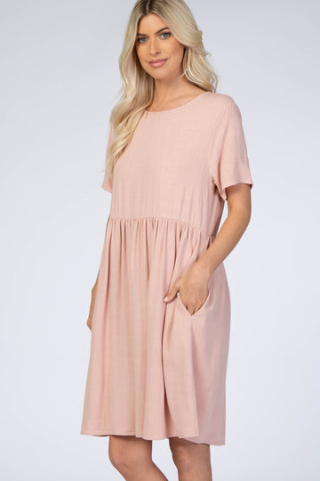 Light Pink Linen Babydoll Dress