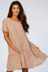 Beige Polka Dot Tiered Dress