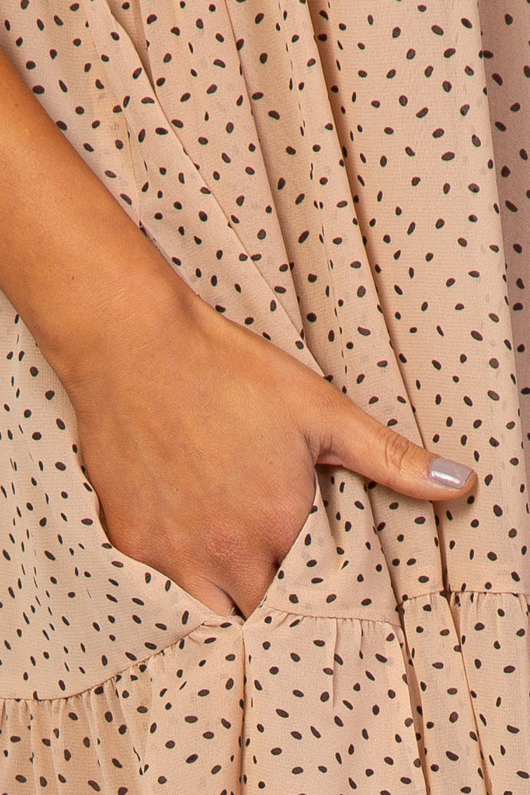 Beige Polka Dot Tiered Dress