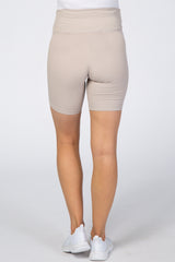 Taupe Ribbed Maternity Bike Shorts