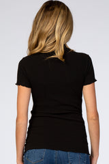 Black Ribbed Ruffle Trim Maternity Top