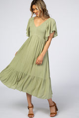 Light Olive Smocked Ruffle Maternity Dress