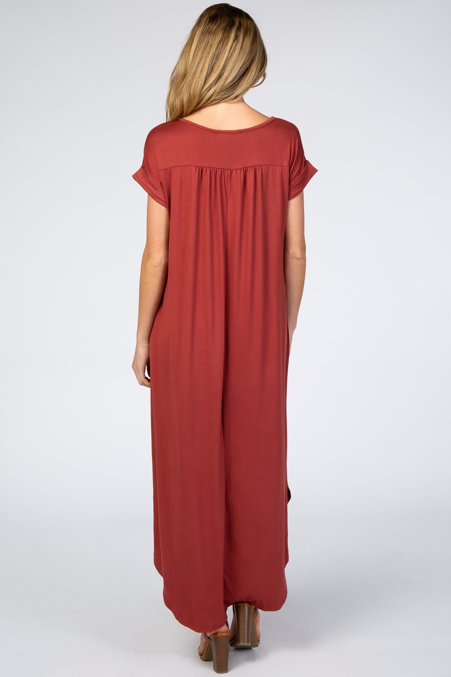 Rust Side Slit Maternity Maxi Dress