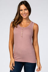 Mauve Ribbed Sleeveless Maternity Top
