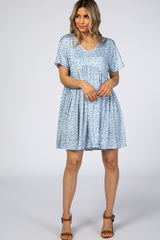 Blue Animal Print Short Sleeve Maternity Dress