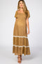 Gold Floral Square Neck Smocked Front Lace Trim Maternity Maxi Dress