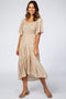 Ivory Floral Smocked Square Neck Midi Dress