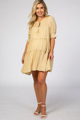 Cream Smocked Tiered Maternity Dress