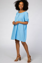 Light Blue Short Ruffle Sleeve Dress