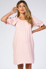 Pink Short Ruffle Sleeve Maternity Dress