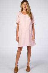 Pink Short Ruffle Sleeve Maternity Dress