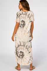 Cream Tie Dye Curved Hem Maternity Dress