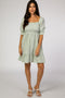Mint Gingham Print Puff Sleeve Dress