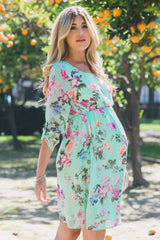 PinkBlush Mint Floral Chiffon Maternity Dress