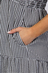 Black Checkered Tiered Maternity Midi Dress