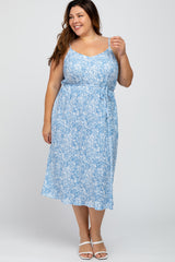 Blue Floral Pleated Maternity Plus Midi Dress