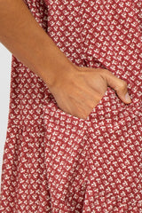 Burgundy Leaf Print Button Front Dress