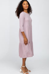 Lavender Tiered Ribbed 3/4 Sleeve Midi Dress