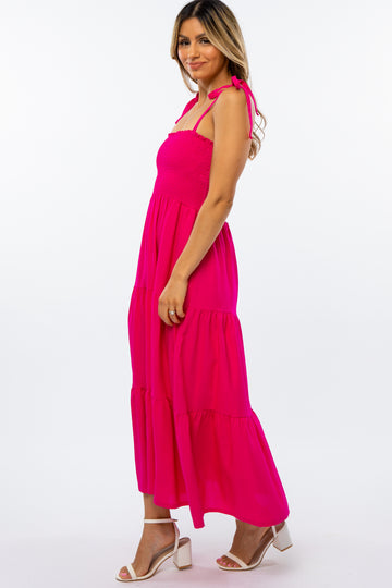 Fuchsia Tiered Shoulder Tie Dress