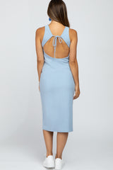 Light Blue Ribbed Open Back Maternity Midi Dress