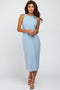Light Blue Ribbed Open Back Midi Dress