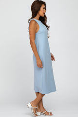 Light Blue Ribbed Open Back Midi Dress