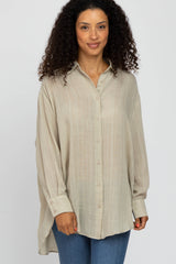 Beige Lightweight Sheer Button Down Maternity Blouse