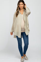Beige Lightweight Sheer Button Down Maternity Blouse