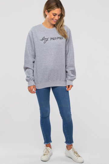 Heather Grey "Boy Mama" Fleece Sweatshirt