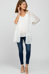 Ivory Swiss Dot 3/4 Sleeve Chiffon Maternity Cover Up