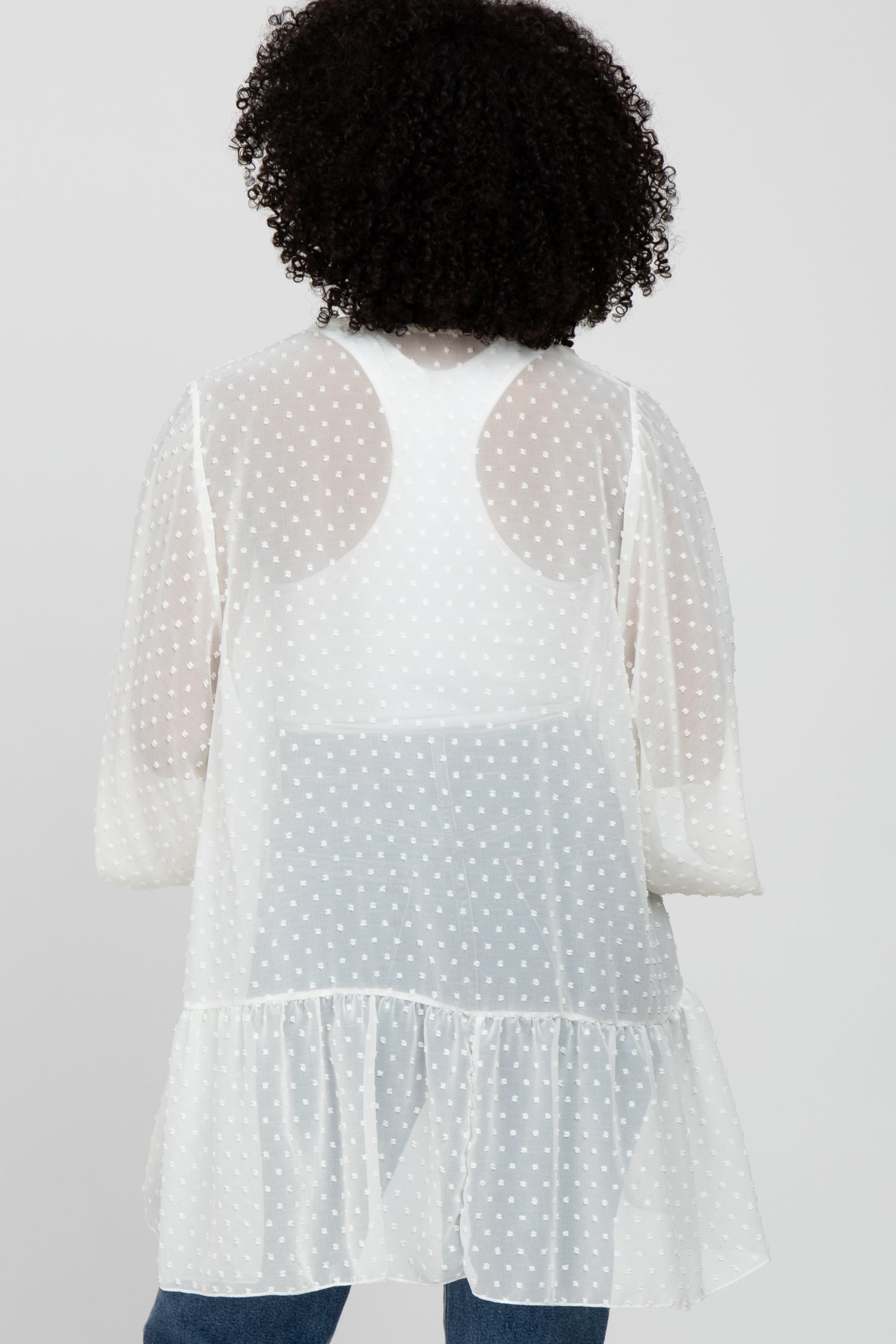 Ivory Swiss Dot 3/4 Sleeve Chiffon Cover Up