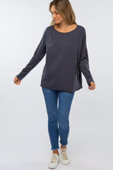 Charcoal Raw Hem Long Sleeve Top