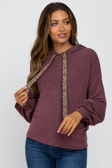 Plum Animal Print Drawstring Maternity Hooded Top